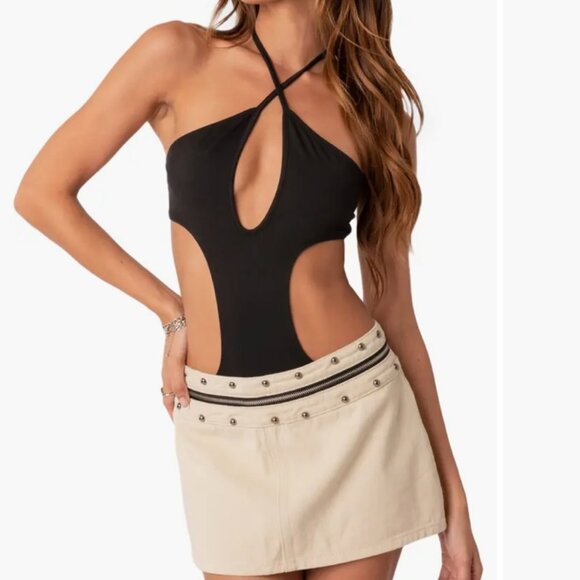 EDIKTED BLACK CUT OUT BODYSUIT XS NWT - Picture 3 of 4